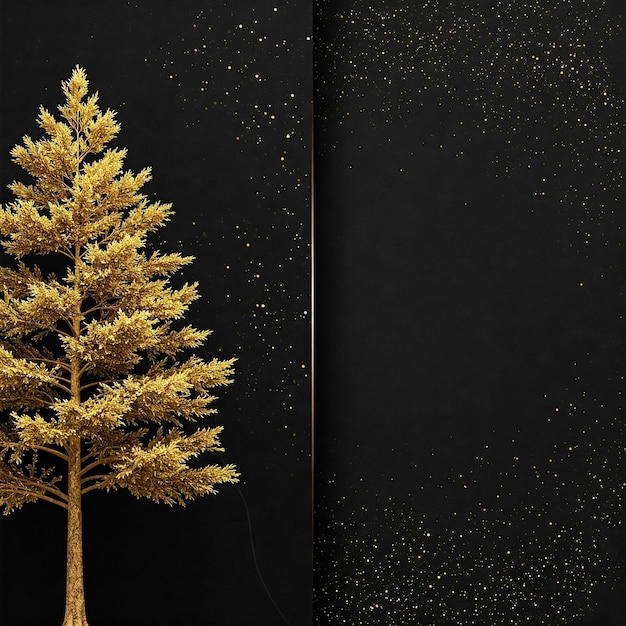 Gouden kerstboom op zwarte achtergrond voor feestgroeten