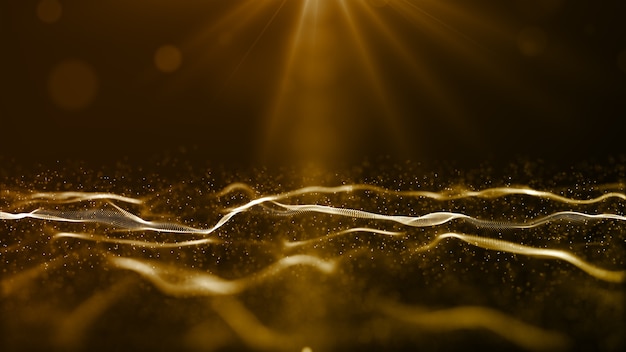 Gouden kleur digitale deeltjes golfstroom en lichtflare