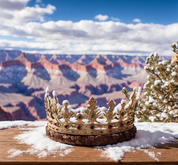 Foto gouden kroon op houten tafel voor grand canyon national park arizona usa