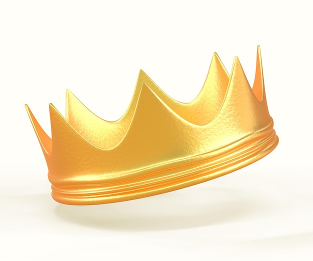 Gouden kroon voor koning koningin prins prinses of monarch 3d render icoon Royal gold metal corona bekroning hoofdtooi middeleeuwse keizer kroning symbool geïsoleerd op witte achtergrond 3D illustratie