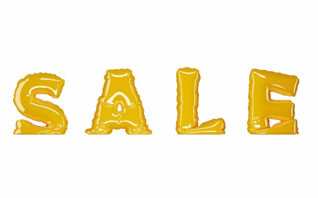 Gouden leeggelopen folie ballonnen letters VERKOOP op geïsoleerde witte achtergrond speciale aanbieding Glanzende gele helium ballen opblazen voor seizoensgebonden korting of zwarte vrijdag 3d illustratie mock up banner