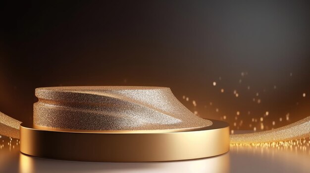 Gouden luxe stof elegantie podium productplaatsing display met Generative AI Tech