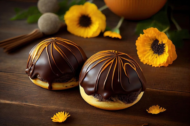 Gouden maanzaadbroodjes met heerlijke chocoladeglazuur