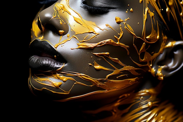 Gouden make-up schoonheid mannequin met gouden glitter make-up luxe vrouw met gouden glitter make-up Generatieve AI