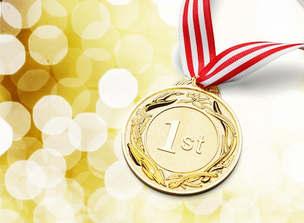 Gouden medaille met lint op achtergrond