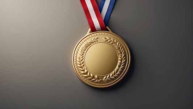 Foto gouden medaille met rood en blauw lint