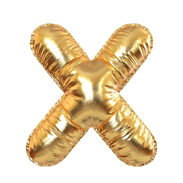 Gouden metalen ballon Engelse alfabet letter X voor feestelijke tekst vakanties 3d Rendering
