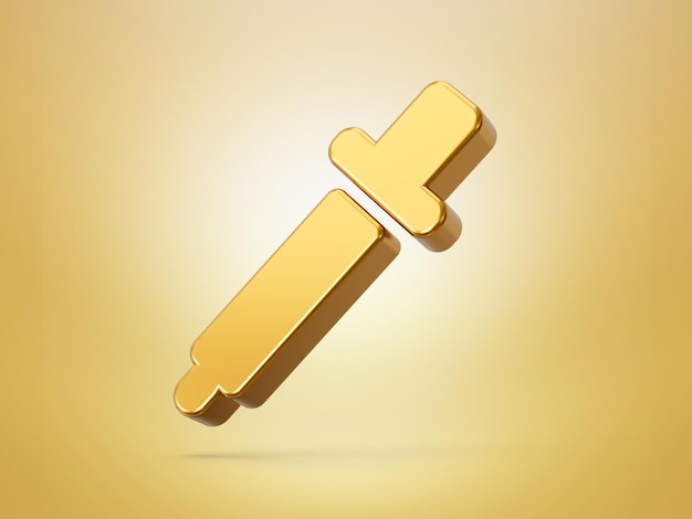 Gouden metalen kleur Dropper of picker 3d pictogram object geïsoleerde achtergrond 3d illustratie