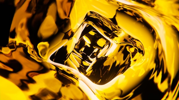 Gouden metalen vloeistof die in gewichtloosheid stroomt 3D-renderingillustratie