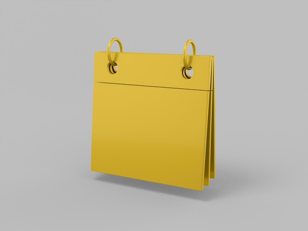 Gouden mono kleur bureaukalender op grijze effen achtergrond. Minimalistisch designobject. 3D-rendering pictogram ui ux interface-element.