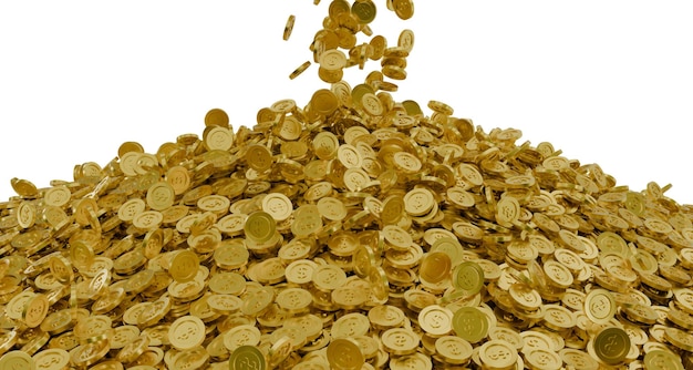 gouden munt drop to pile doorzichtige achtergrond 3d render