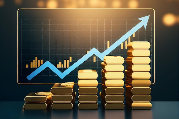 Gouden munt en pijl met een opwaartse pijlgrafiek Markt opwaartse investeringshandel generatieve AI