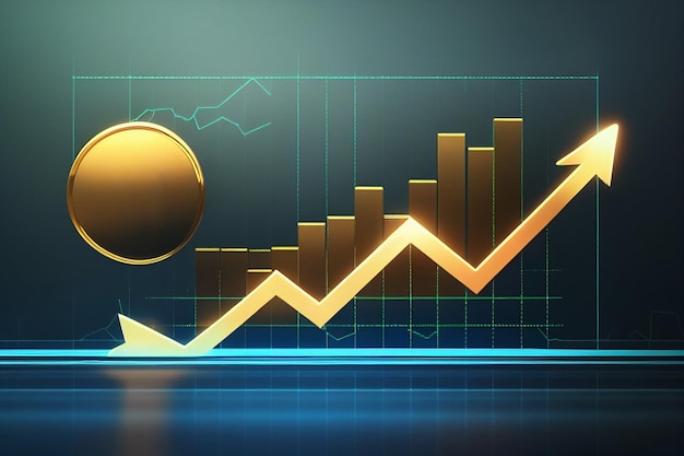 Gouden munt en pijl met een opwaartse pijlgrafiek Markt opwaartse investeringshandel generatieve AI