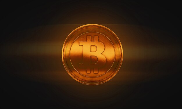 Gouden munt met bitcoin teken. 3D-rendering.