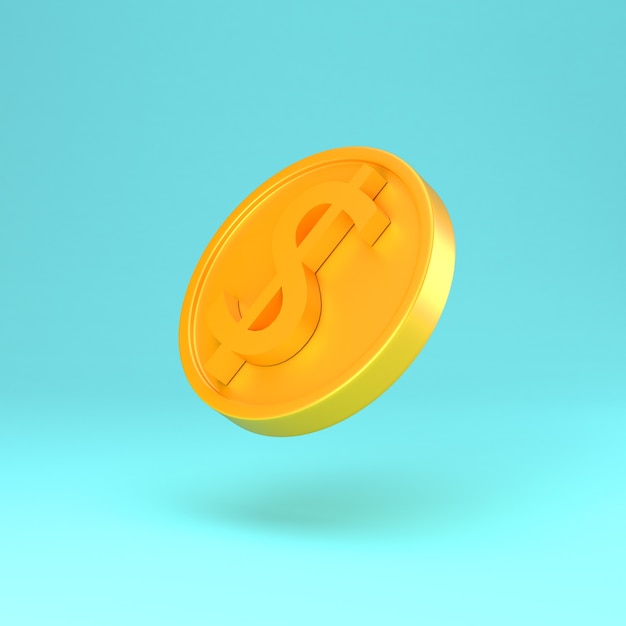 Gouden munt met dollarteken minimale cartoon 3d render illustratie