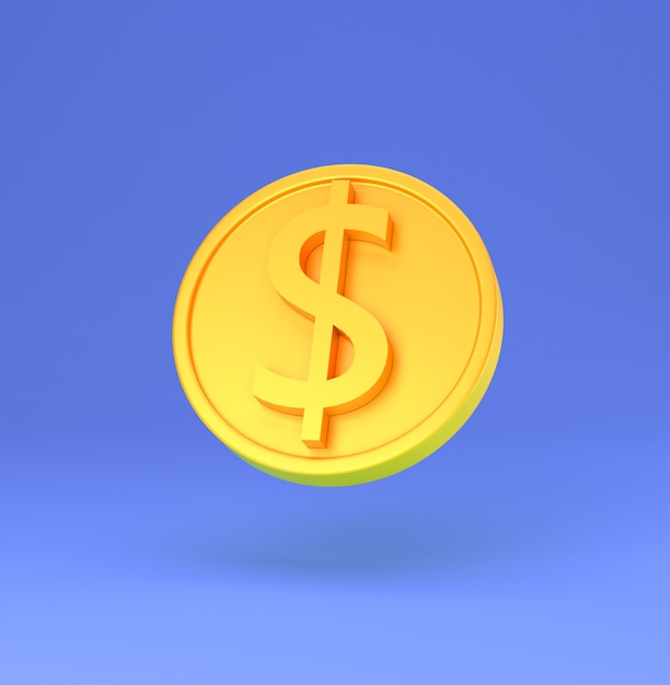 Gouden munt met dollarteken minimale cartoon 3d render illustratie