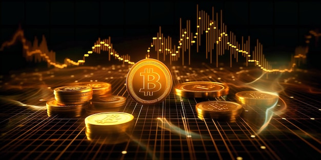 Gouden munten cryptocurrency en een beurs