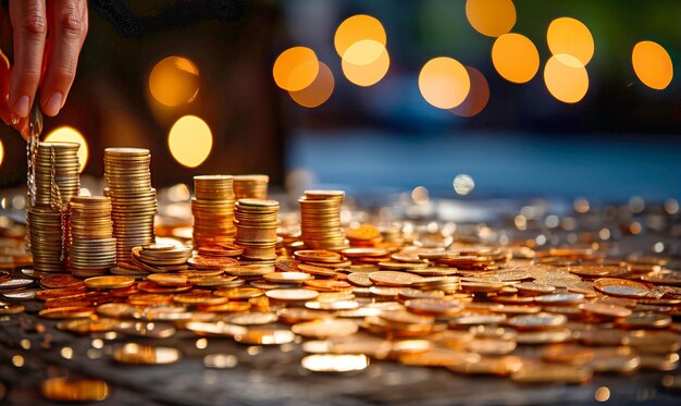 Gouden munten en sieraden op de tafel