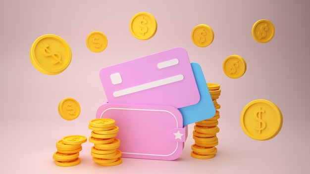 Gouden munten geld en creditcards d illustratie
