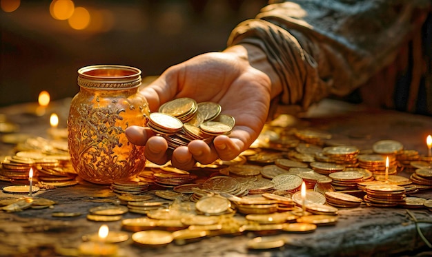 Gouden munten op de tafel