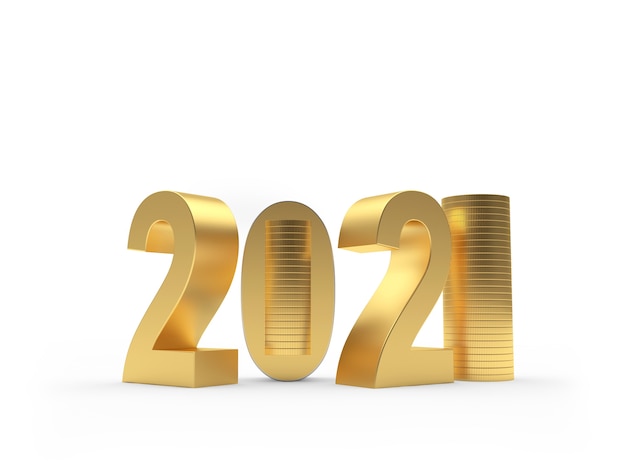 Gouden nummer 2021 met stapels munten