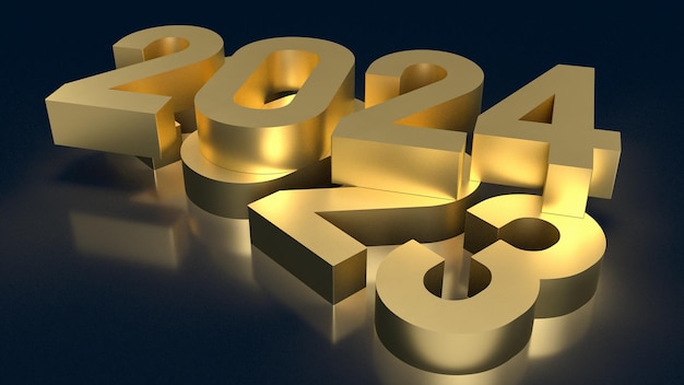 Foto gouden nummer 2023 en 2024 voor business concept 3d-rendering