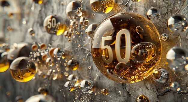 Gouden nummer 50 met bubbels voor mijlpaal