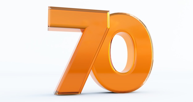 Gouden nummer 70 geïsoleerd op een witte achtergrond, 3D render van nummer zeventig