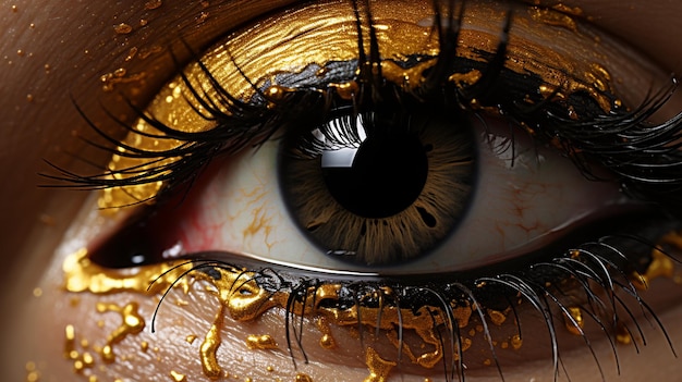 Gouden oog met gouden glitter en gouden make-up