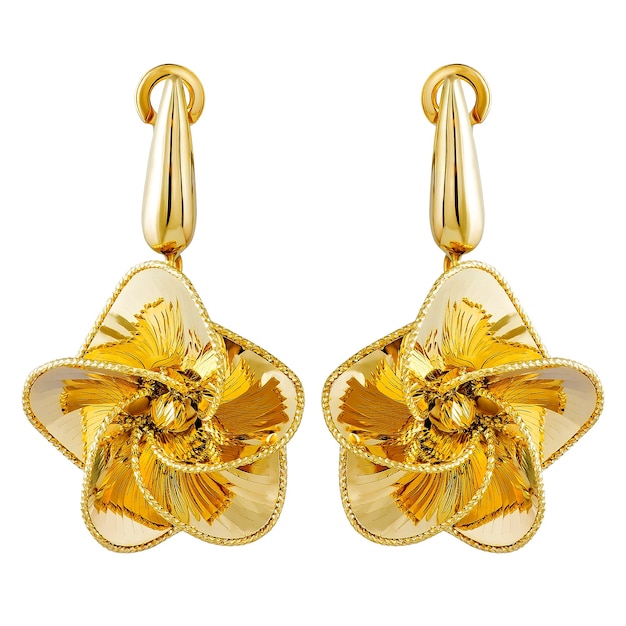 Foto gouden oorbellen mode stijlvolle geïsoleerd op een witte achtergrond