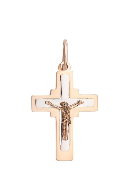 Gouden orthodoxe hanger zonder ketting Sieraden geïsoleerd op een witte achtergrond close-up