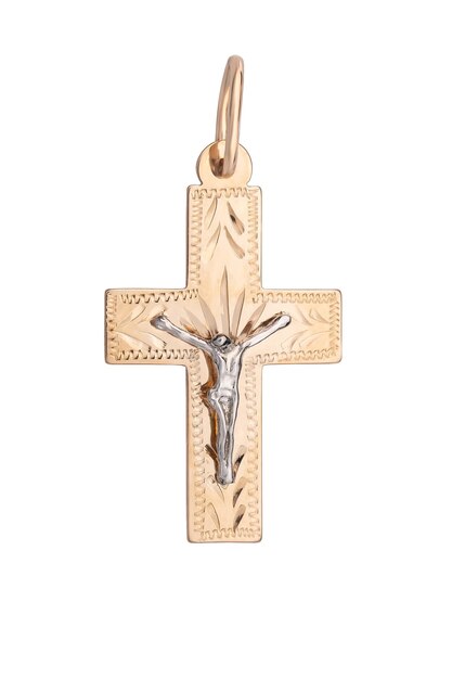 Gouden orthodoxe hanger zonder ketting Sieraden geïsoleerd op een witte achtergrond close-up