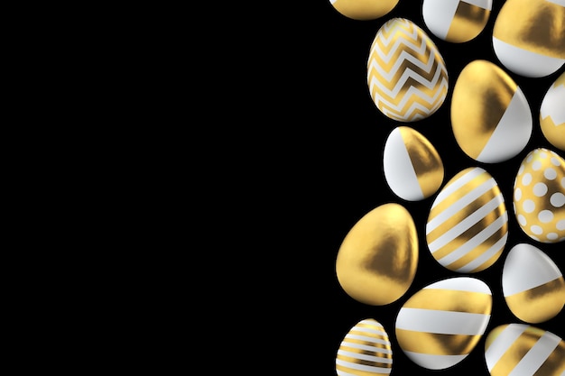 Gouden patroon paaseieren op een zwarte achtergrond 3D Rendering