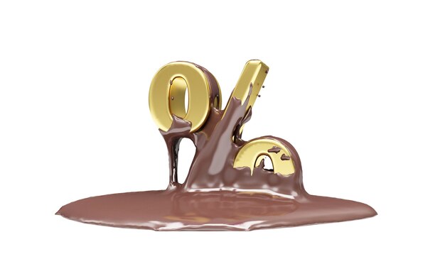 Gouden procentteken in gesmolten melkchocolade op wit