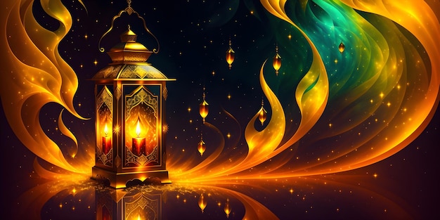 Foto gouden ramadan lantaarn etherische nachten verlicht heilige maand gloed hemelse elegantie