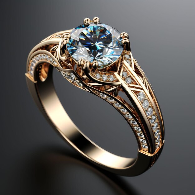 Gouden ring met blauwe topazte omringd door diamanten