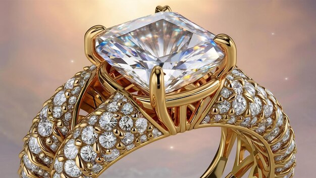 Gouden ring met een glanzende diamant op.