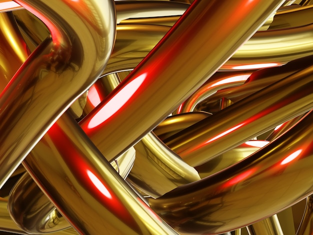 Gouden ring met rood licht reflectie 3D-rendering achtergrond