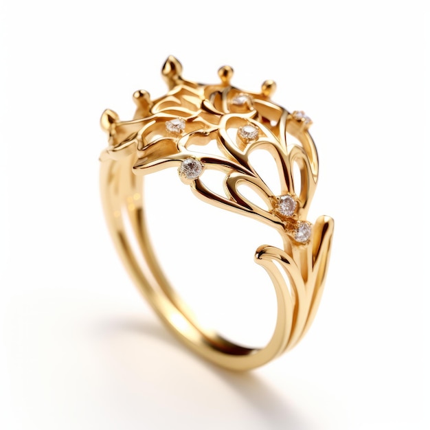 Gouden ring van etherische bomen met diamantbladeren