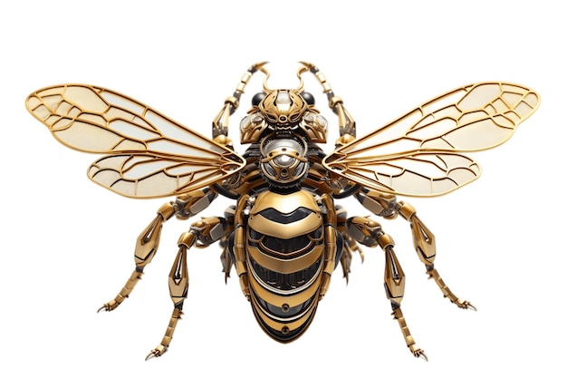 Gouden Robotic Bee op een transparante achtergrond AI