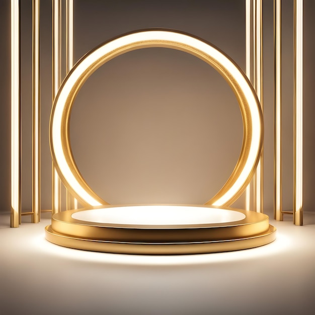 Gouden rond podium met gegenereerd ringlicht Ai