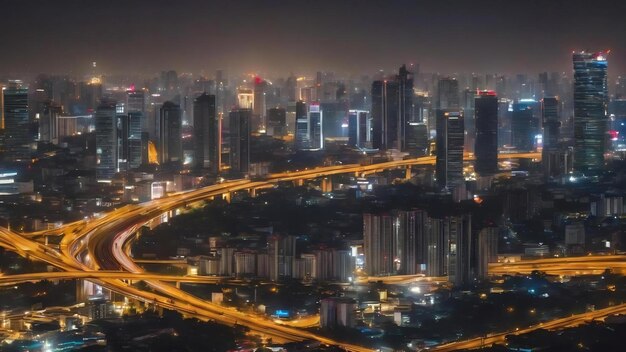 Gouden rood wit grijs enz. wazig bokeh licht in de snelweg uitzicht op het stadsbeeld van Bangkok als achtergrond