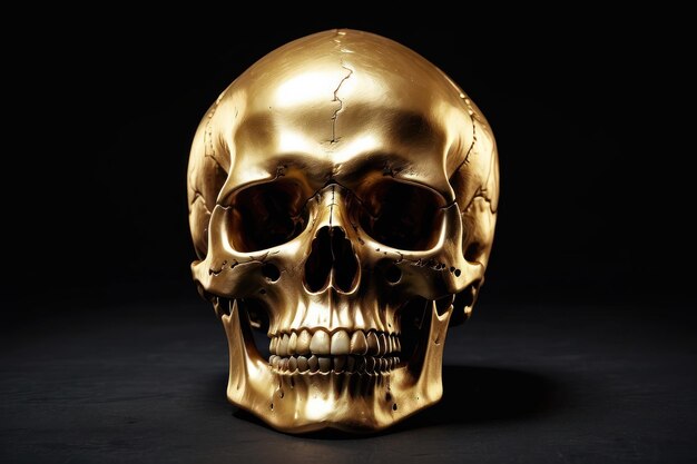 Gouden schedel geïsoleerd op donkere achtergrond