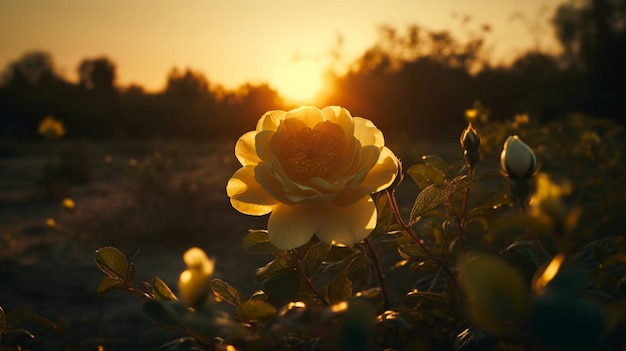 Gouden schoonheid Een prachtige zonsondergang en elegante bloemen