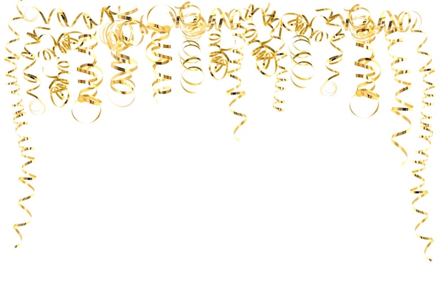 Gouden serpentine wimpels geïsoleerd op een witte achtergrond. feest decoratie
