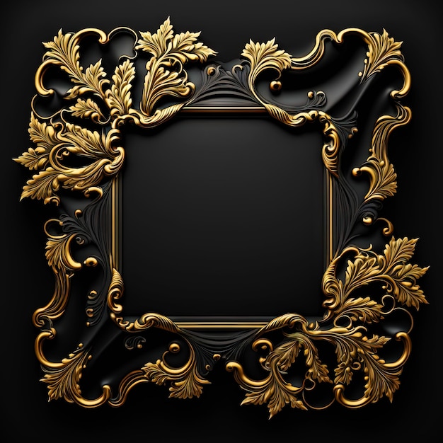 Gouden sier frame op zwarte bakcground Retro gouden frame met vintage ornament Generatieve AI