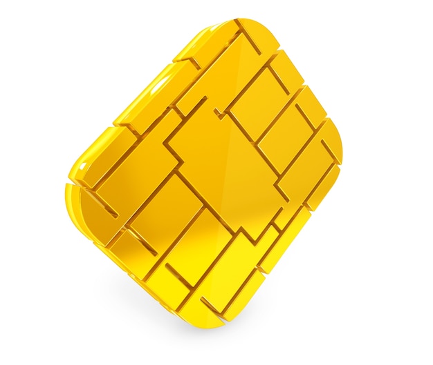Gouden SIM of Creditcard Microchipop een witte achtergrond