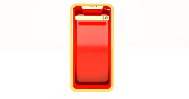 Gouden smartphonemodel met rood scherm op een witte achtergrond,