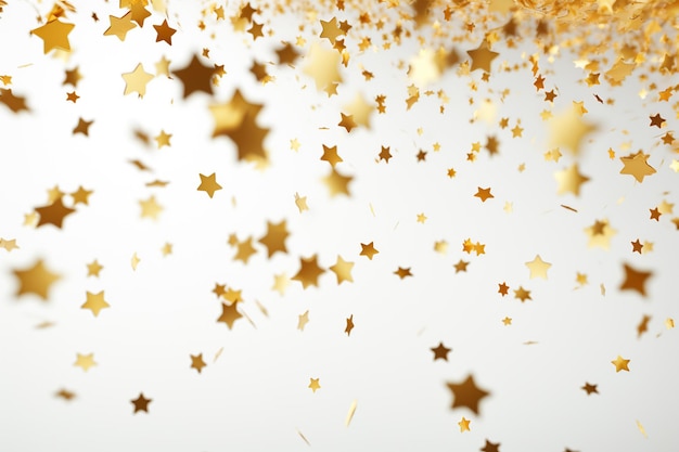 Gouden sterren confetti op een witte achtergrond Feestelijke achtergrond