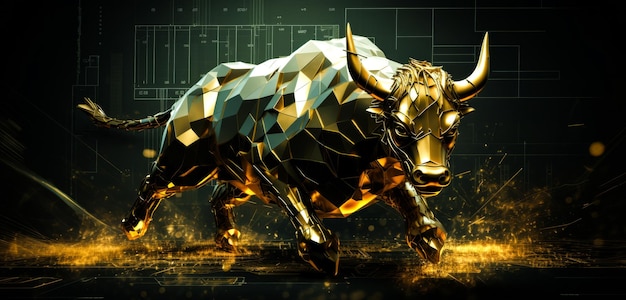 Gouden stier sculptuur als symbool dat de trends van de financiële markt vertegenwoordigt crypto valuta markt